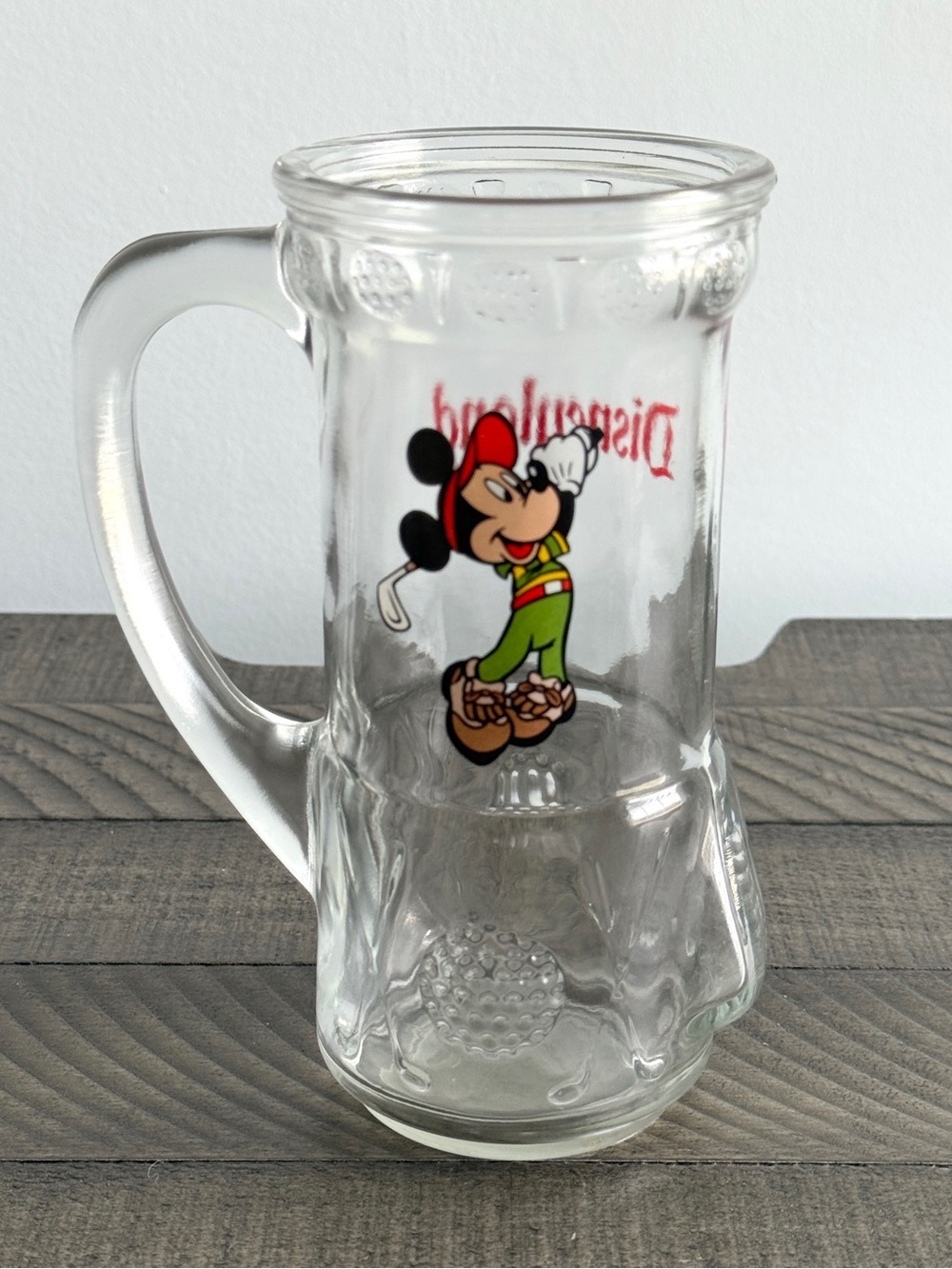 Vintage - Walt Disney World Glass Mug Golfing Mickey Mouse Golf Bag Stein Cup